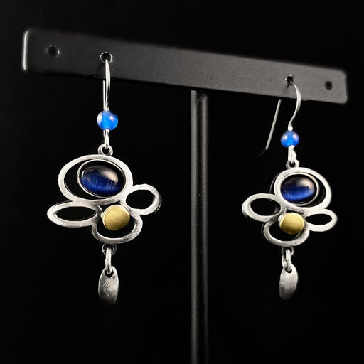 Lightweight Handmade Geometric Aluminum Earrings, Blue/Silver Raincloud