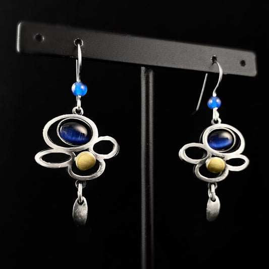 Lightweight Handmade Geometric Aluminum Earrings, Blue/Silver Raincloud