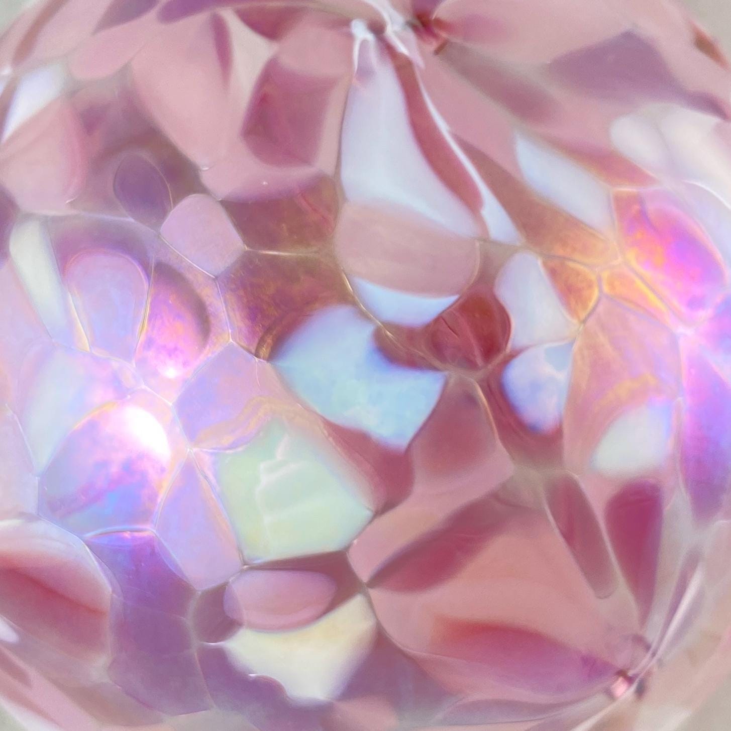 Handmade Glass Witches Ball, #54 - Iridescent Bubblegum Pink/White