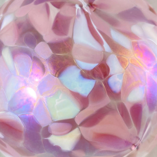 Handmade Glass Witches Ball, #54 - Iridescent Bubblegum Pink/White
