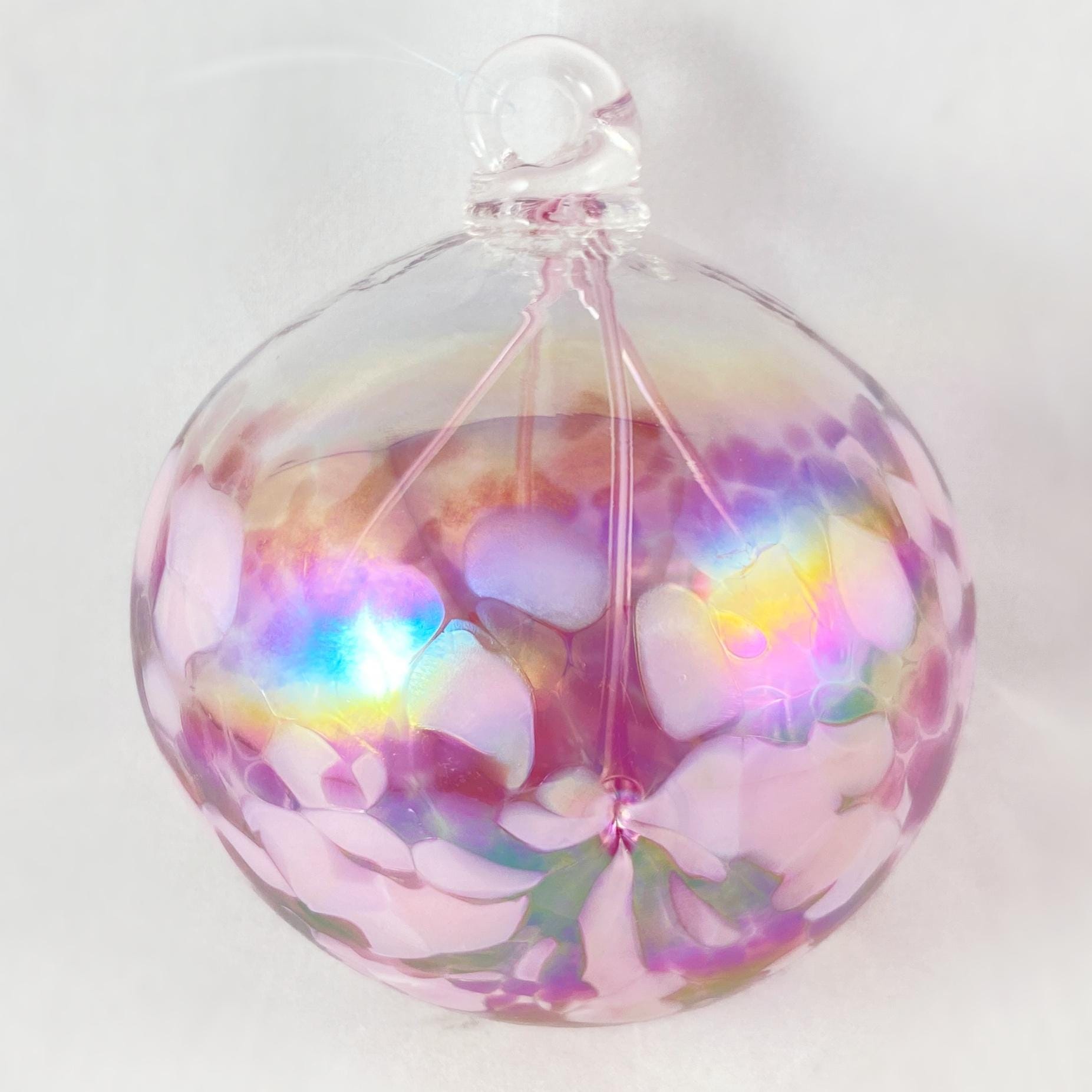 Handmade Glass Witches Ball, #56 - Iridescent Light/Dark Pink