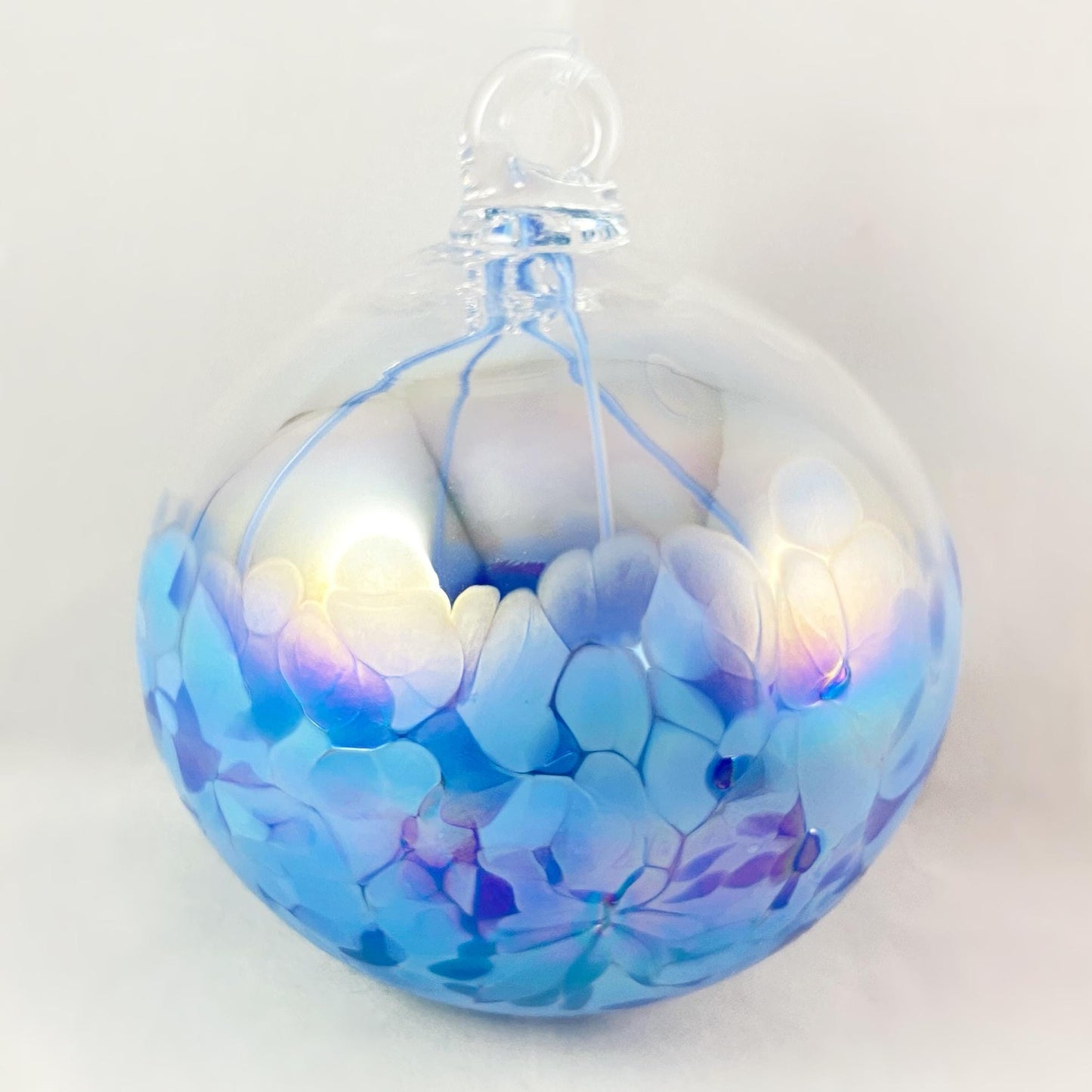 Handmade Glass Witches Ball, #58 - Iridescent Light/Dark Blue