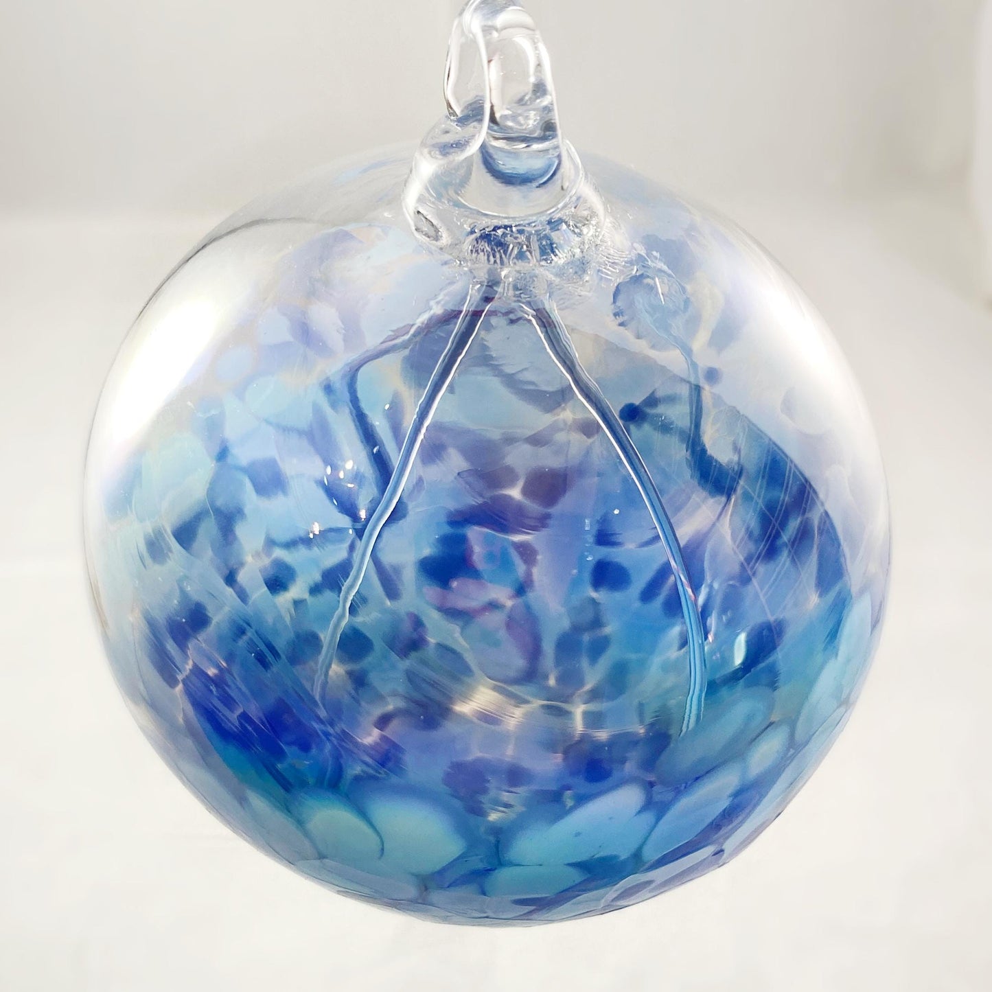 Handmade Glass Witches Ball, #58 - Iridescent Light/Dark Blue