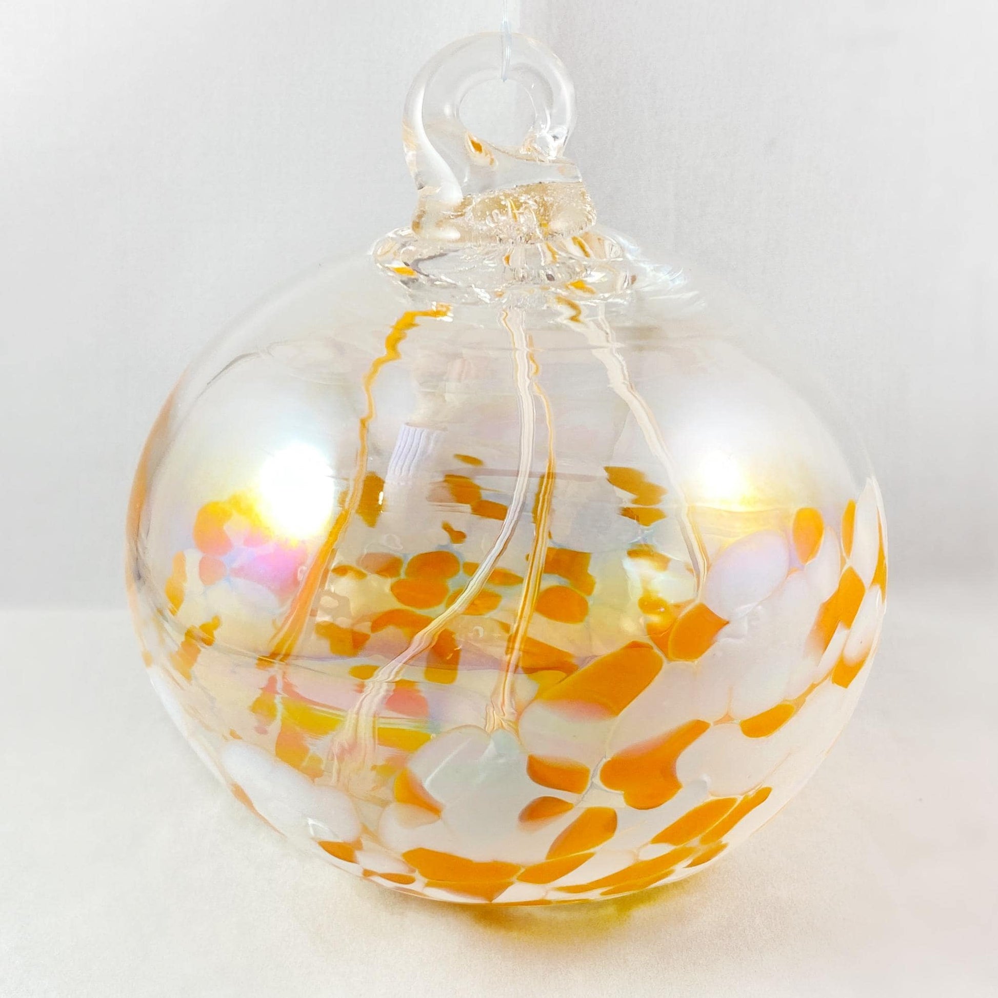 Handmade Glass Witches Ball, #59 - Orange/White