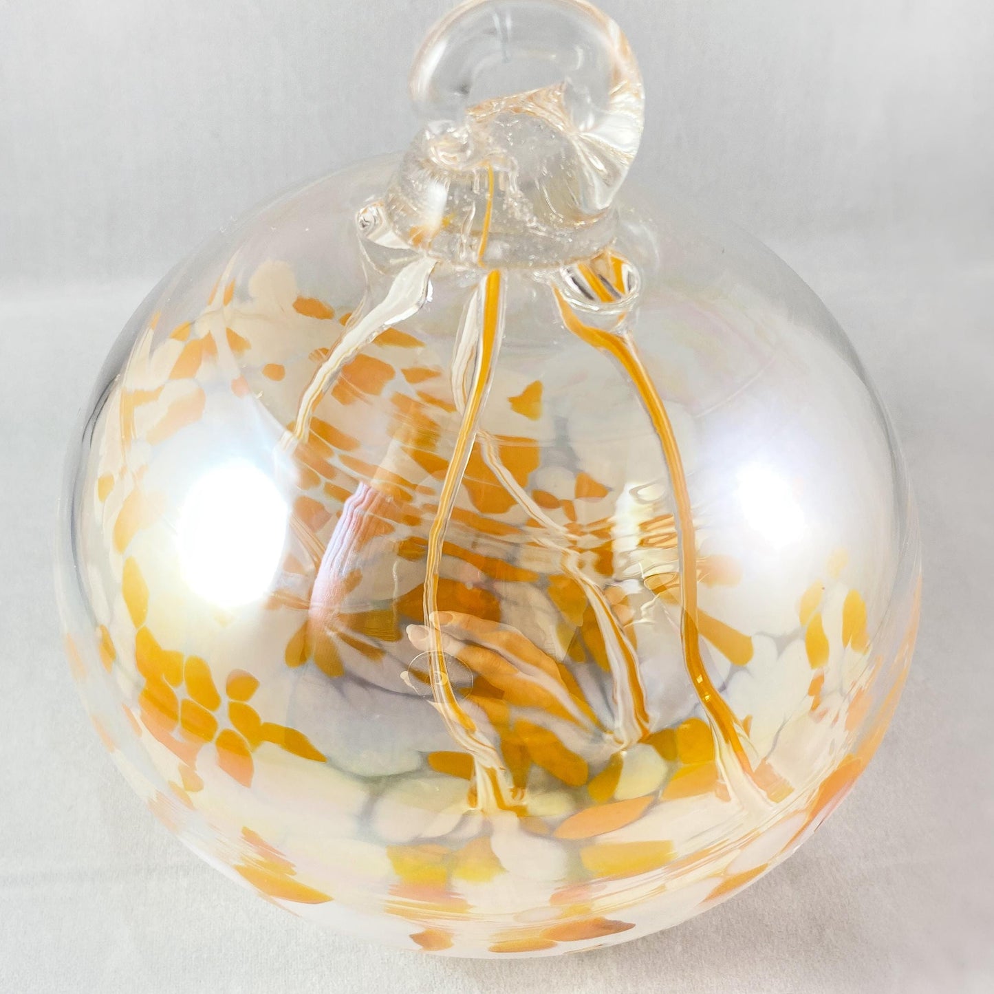 Handmade Glass Witches Ball, #59 - Orange/White