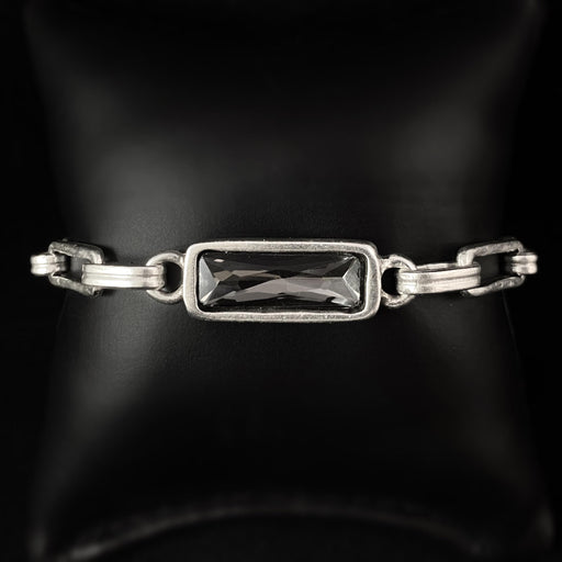 Silver Chain Link Bracelet with Rectangle Gray Crystal, Handmade, Nickel Free - Noir