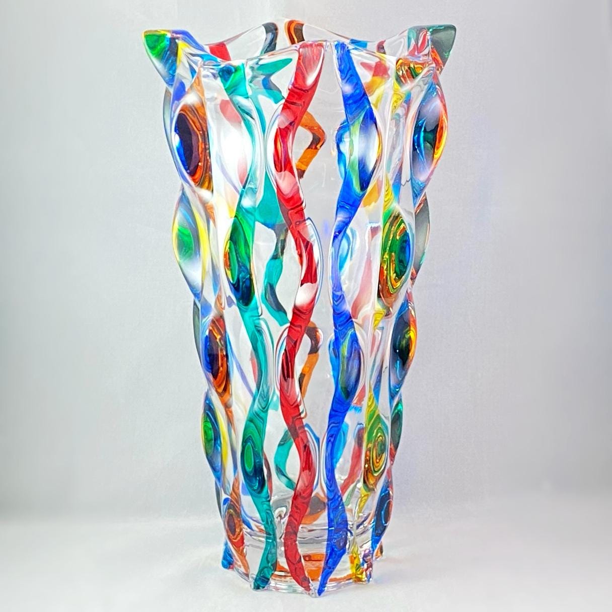 Venetian Glass Ribbon Samba Vase - Handmade in Italy, Colorful Murano Glass