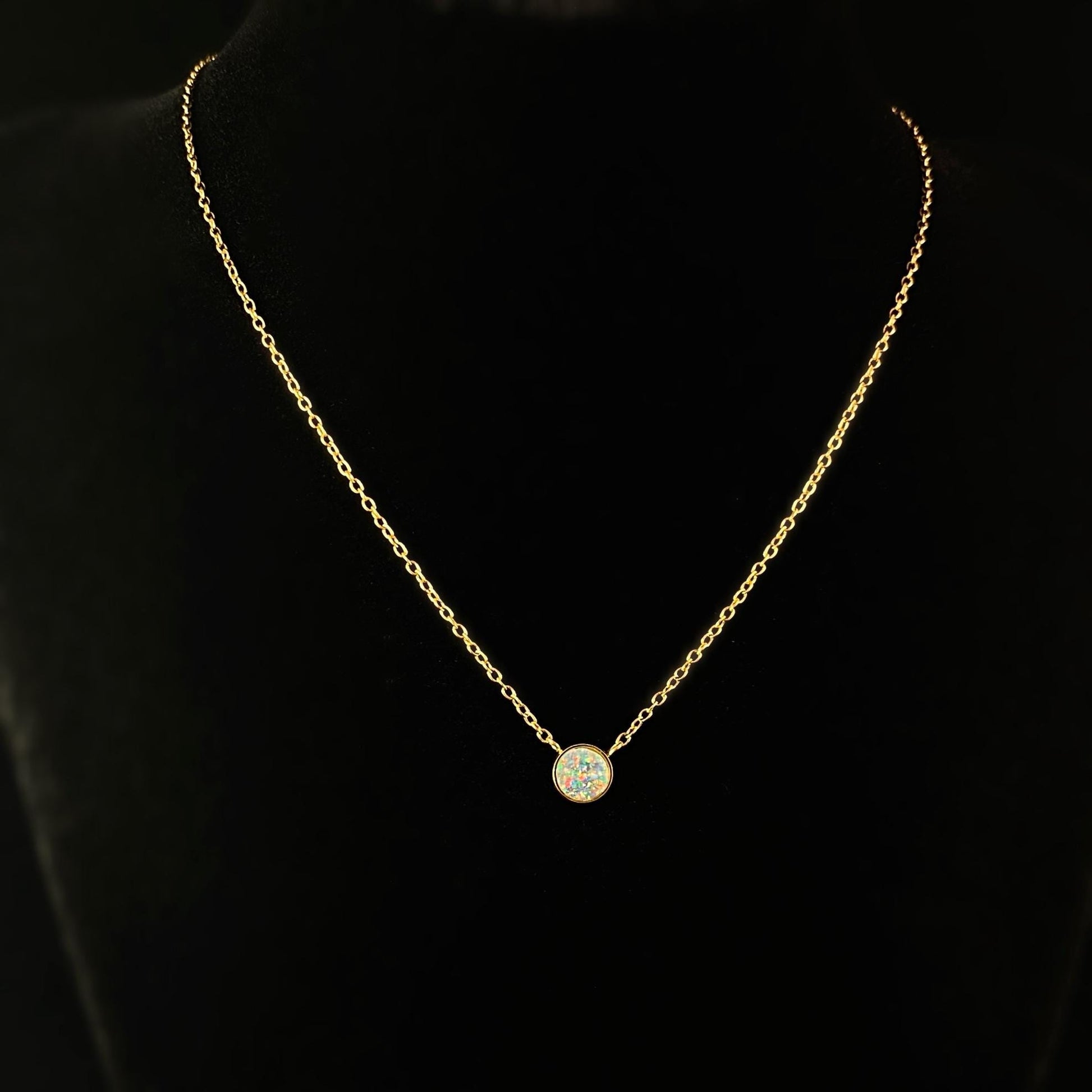 Round Opal Pendant Necklace, Made in USA - Peri
