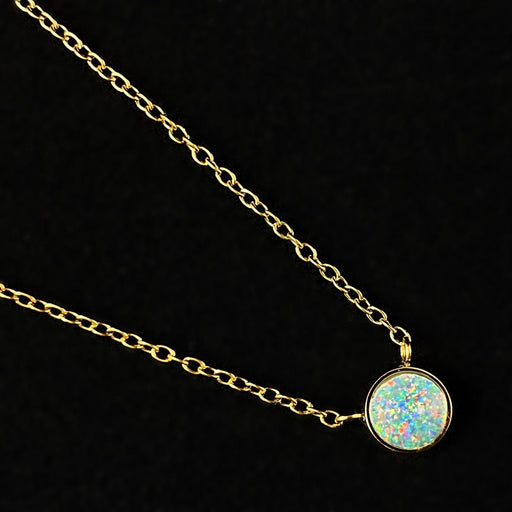 Round Opal Pendant Necklace, Made in USA - Peri
