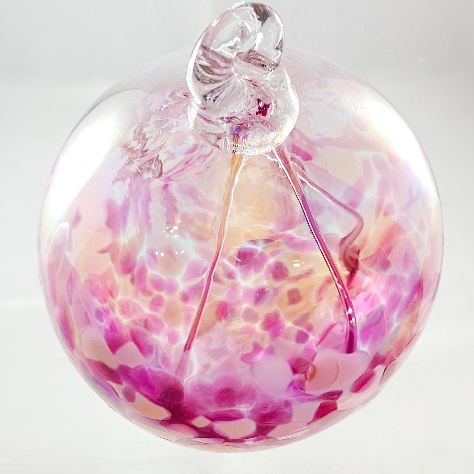 Handmade Glass Witches Ball, #56 - Iridescent Light/Dark Pink