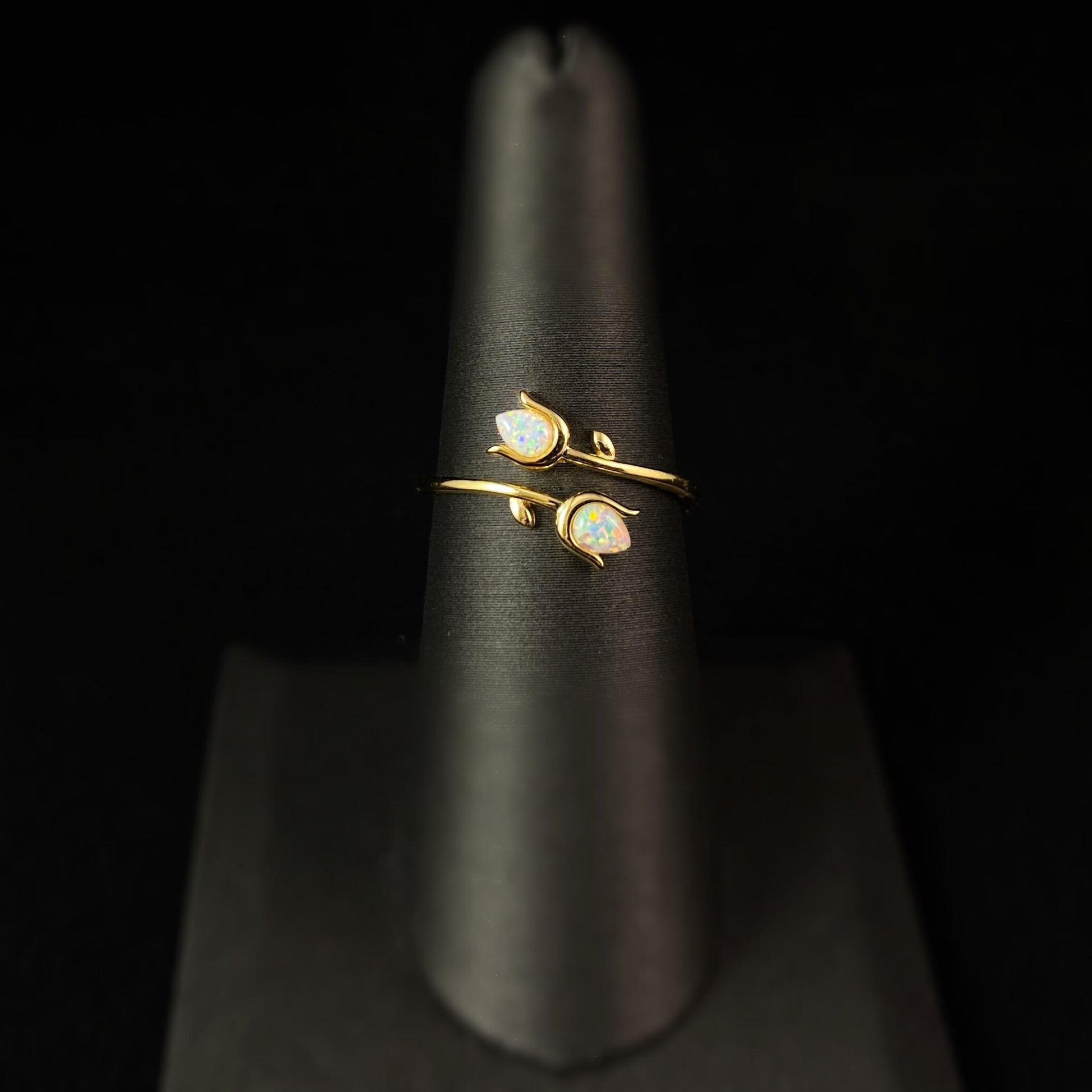 Dainty Gold Opal Tulip Ring, Made in USA - Peri