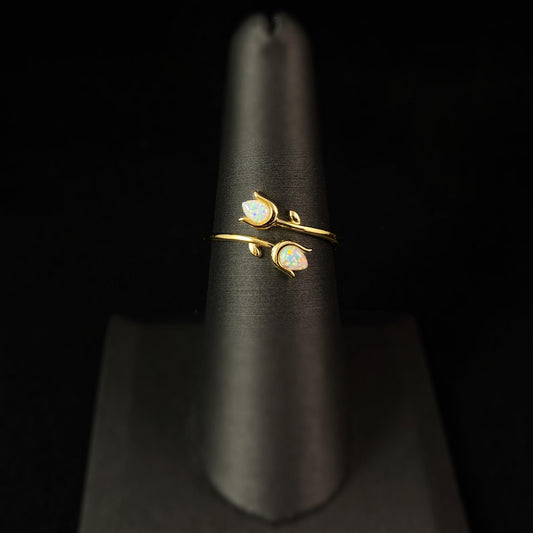 Dainty Gold Opal Tulip Ring, Made in USA - Peri