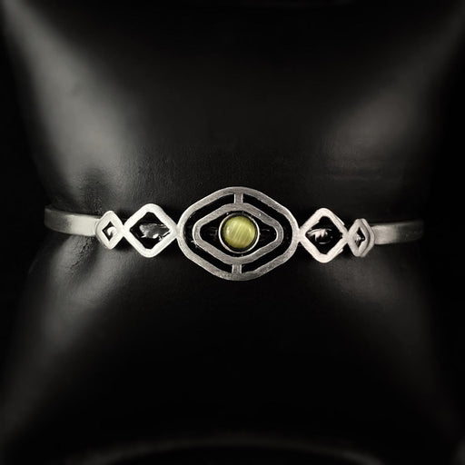 Lightweight Handmade Geometric Aluminum Bracelet, Green and Silver Bullseye