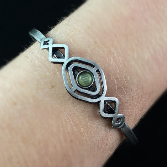 Lightweight Handmade Geometric Aluminum Bracelet, Green and Silver Bullseye