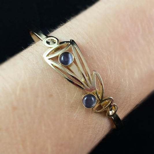 Lightweight Handmade Geometric Aluminum Bracelet, Gold and Purple Bloom