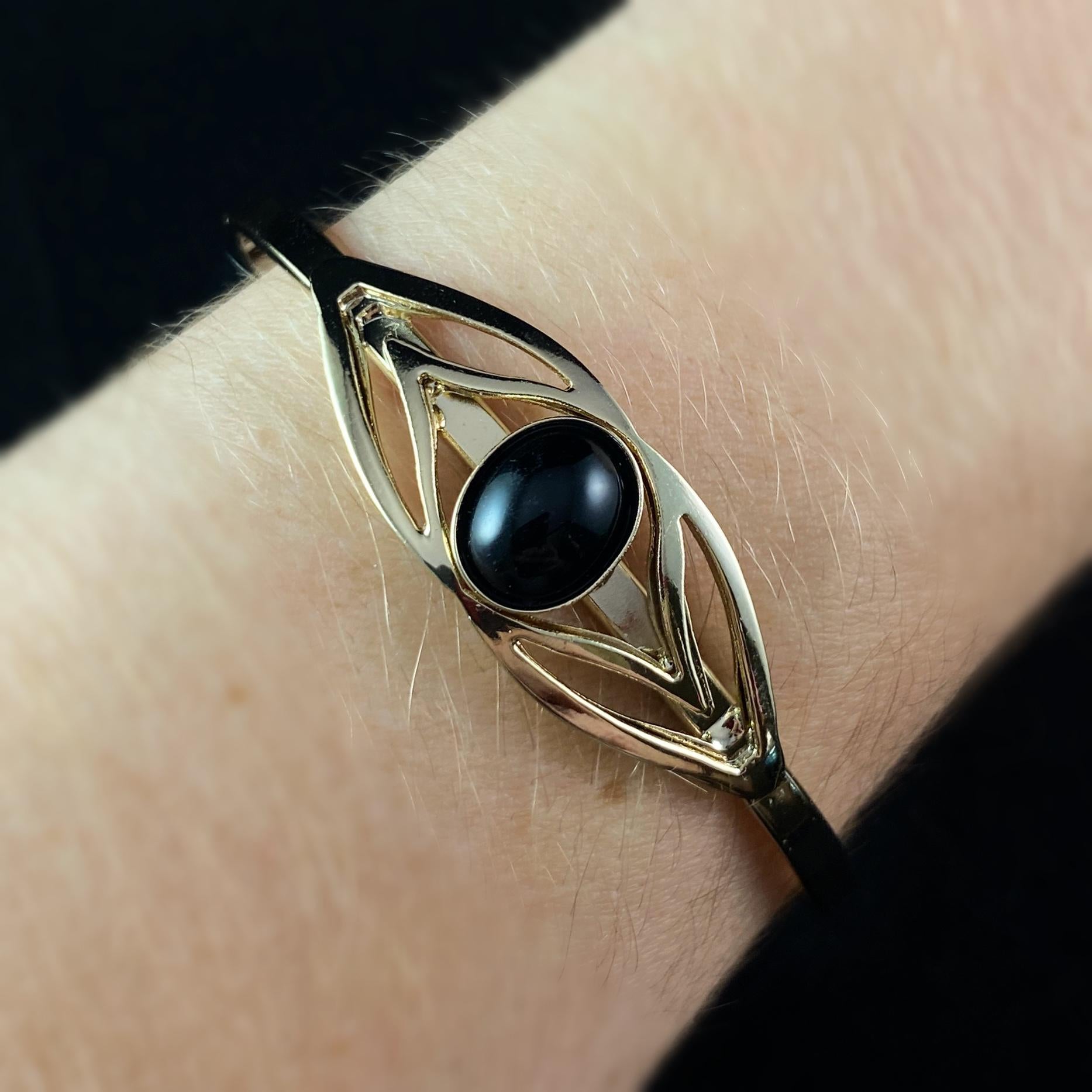 Lightweight Handmade Geometric Aluminum Bracelet, Black and Gold Eye
