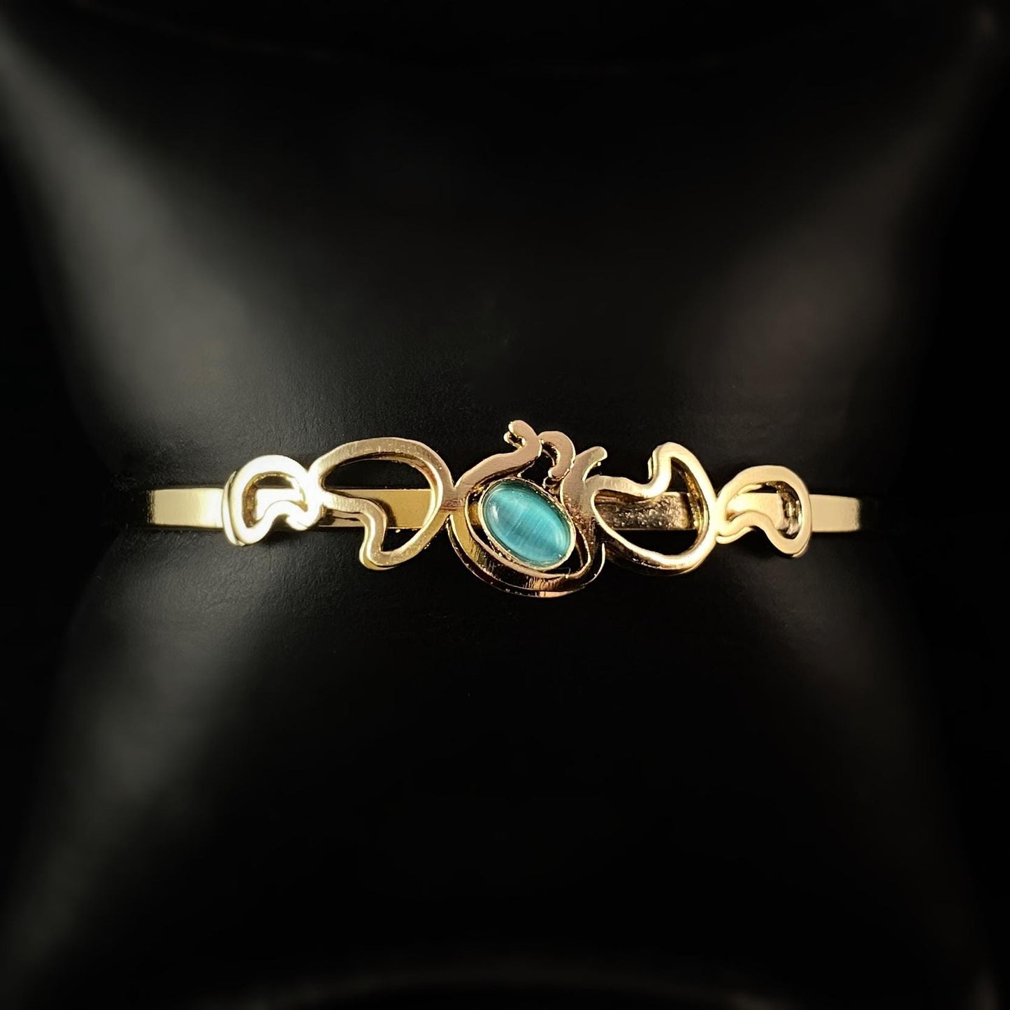 Lightweight Handmade Geometric Aluminum Bracelet, Gold and Blue Confetti
