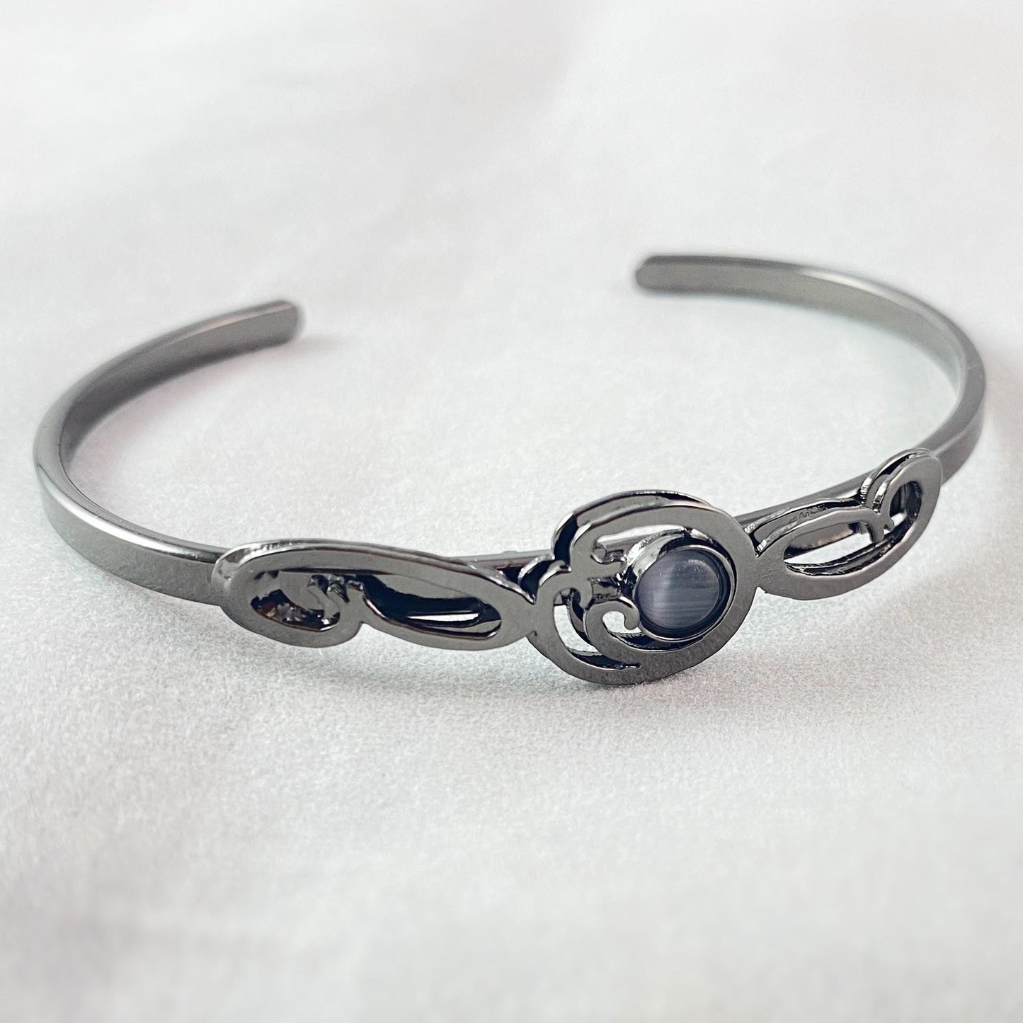 Lightweight Handmade Geometric Aluminum Bracelet, Gunmetal and Gray Swirl