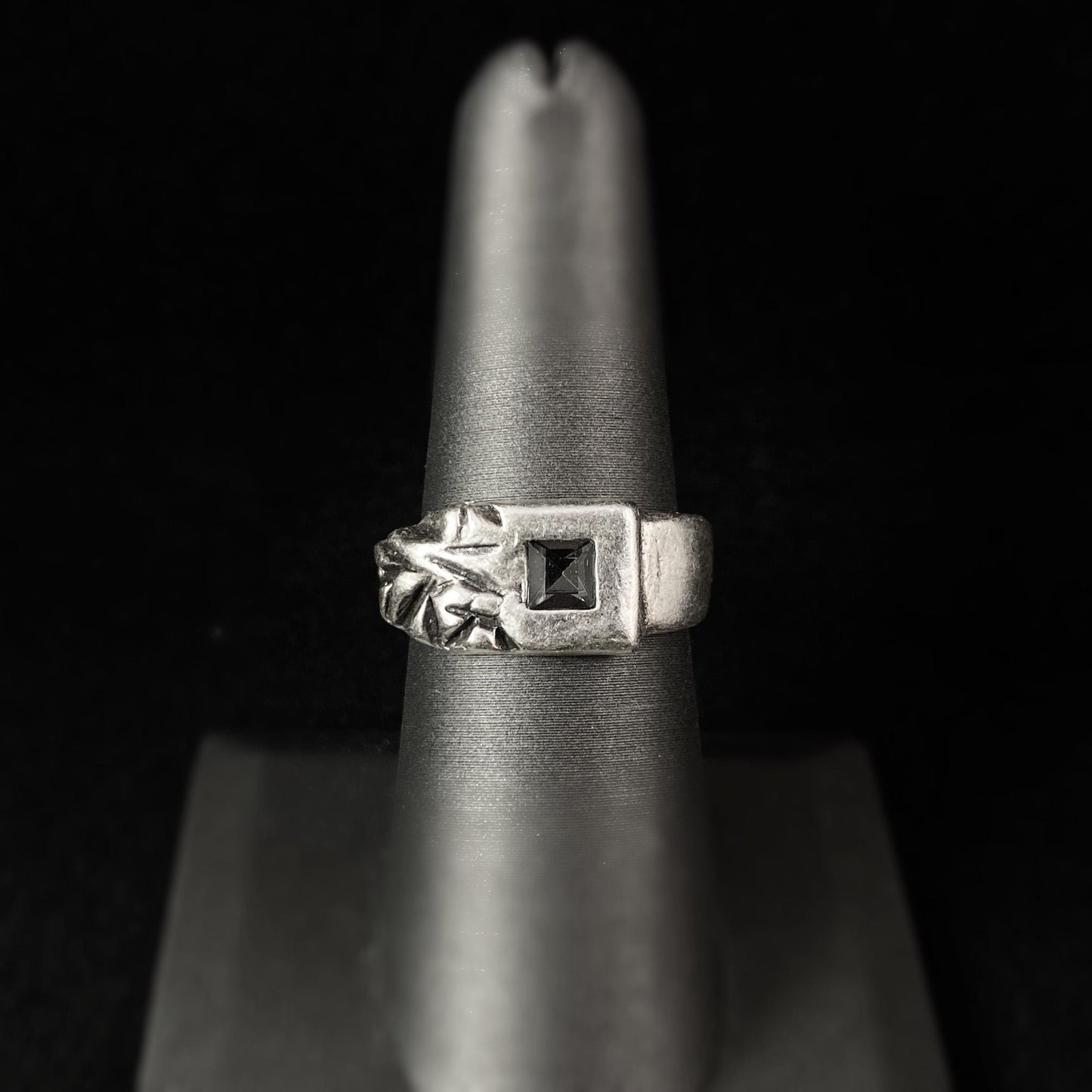 Chunky Silver Statement Ring with Gray Crystal, Handmade, Nickel Free - Noir