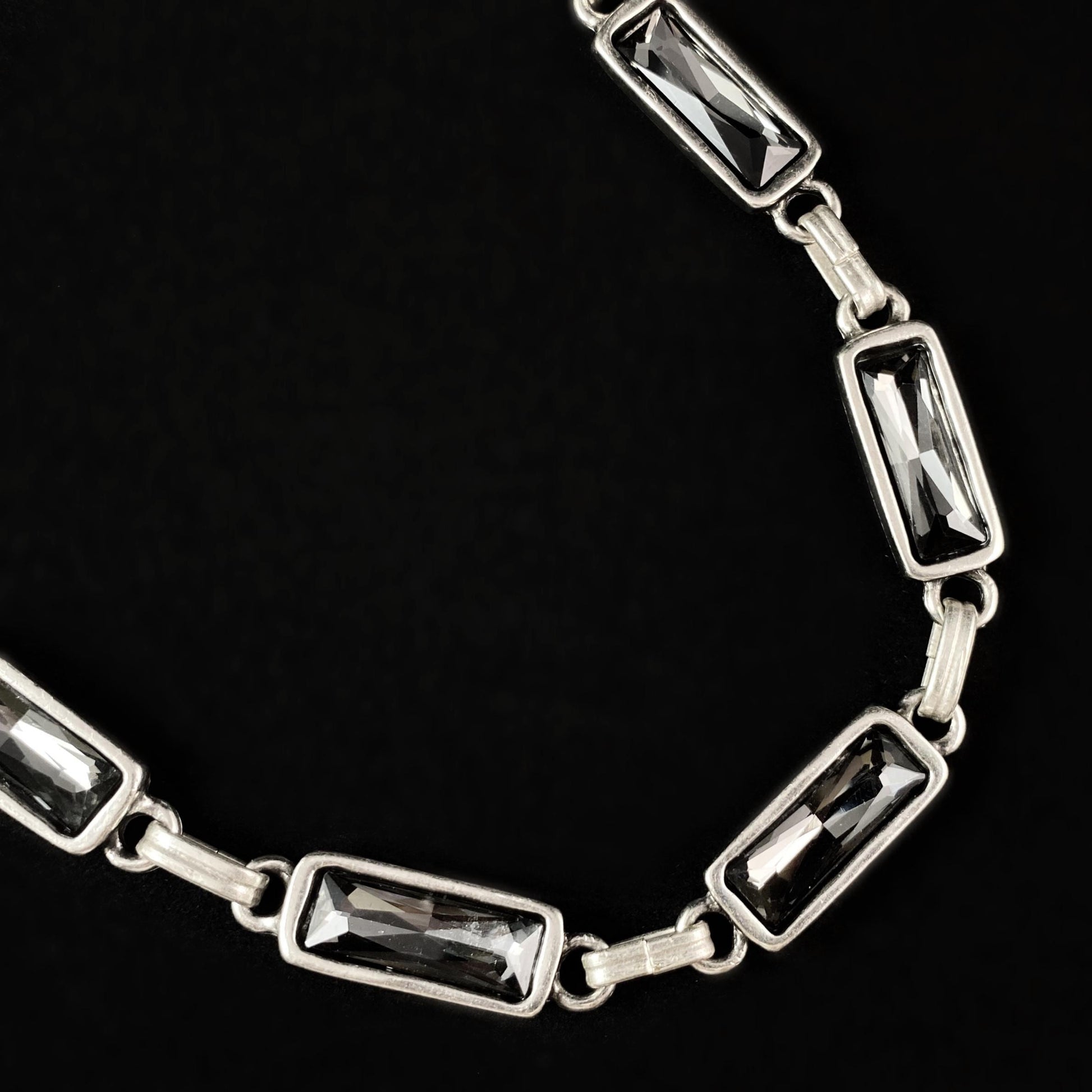 Chunky Silver Necklace with Gray Crystals, Handmade, Nickel Free-Noir