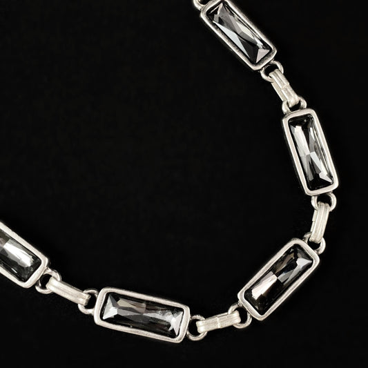 Chunky Silver Necklace with Gray Crystals, Handmade, Nickel Free-Noir