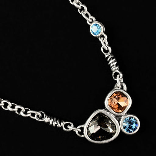Chunky Silver Necklace with Multicolor Crystal Pendant, Handmade, Nickel Free-Noir