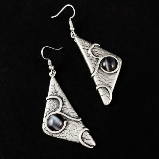 Silver Triangle Drop Earrings, Handmade, Nickel Free - Noir