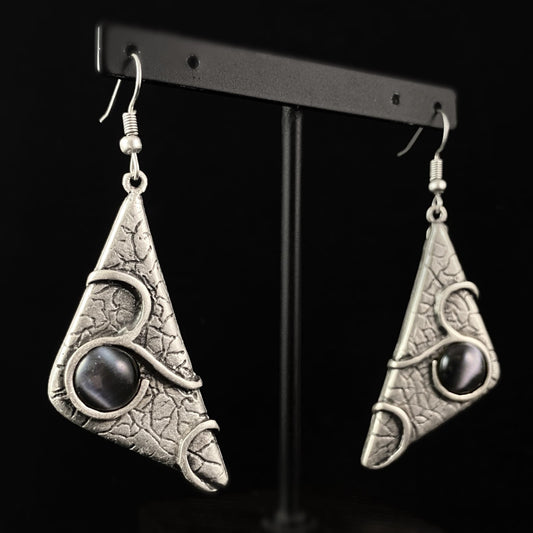 Silver Triangle Drop Earrings, Handmade, Nickel Free - Noir