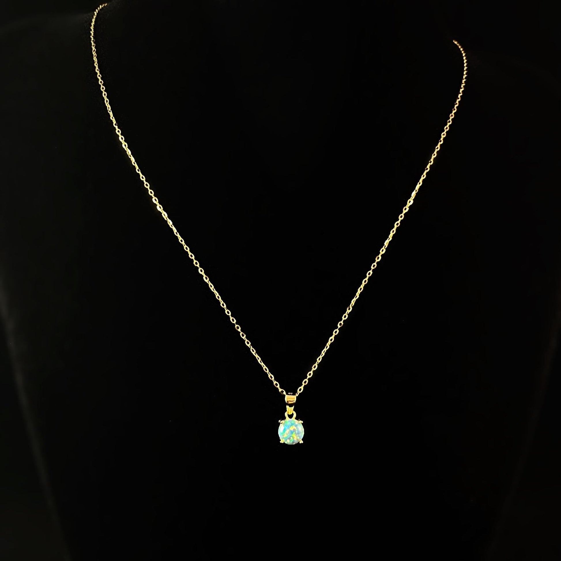 Round Green Opal Pendant Necklace, Made in USA - Peri