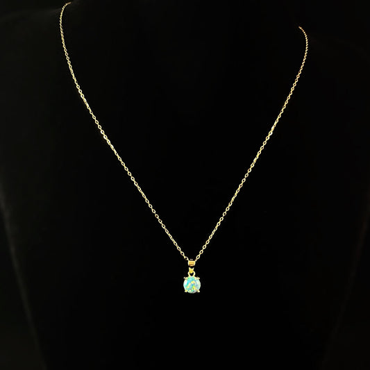 Round Green Opal Pendant Necklace, Made in USA - Peri