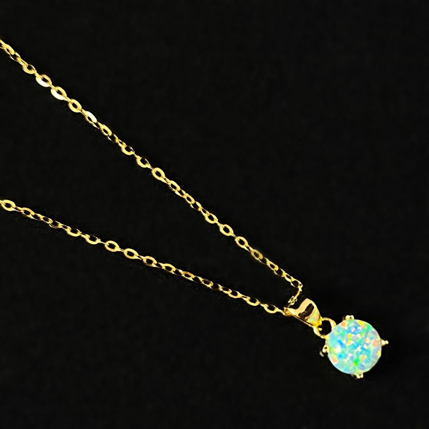Round Green Opal Pendant Necklace, Made in USA - Peri