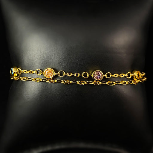 Dainty Multicolor Crystal Double Chain Bracelet, Made in USA - Peri