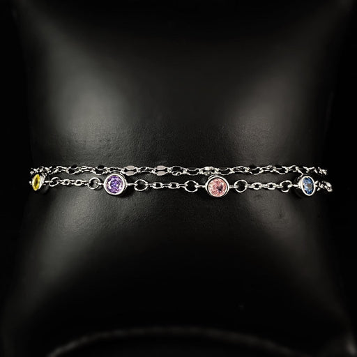 Dainty Multicolor Crystal Double Chain Bracelet, Made in USA - Peri