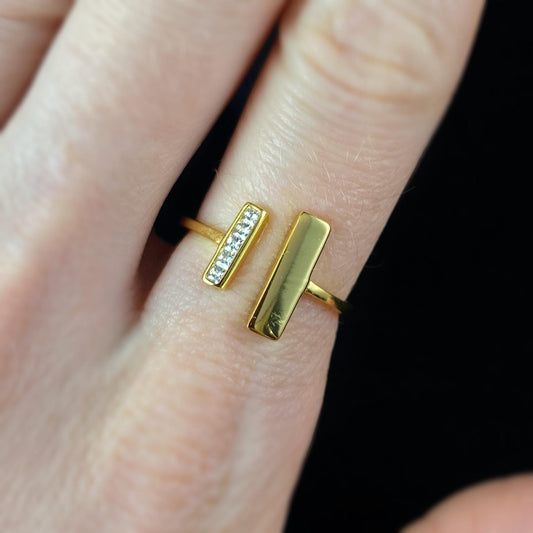 Gold and Clear Crystal Ring, Made in USA - Peri