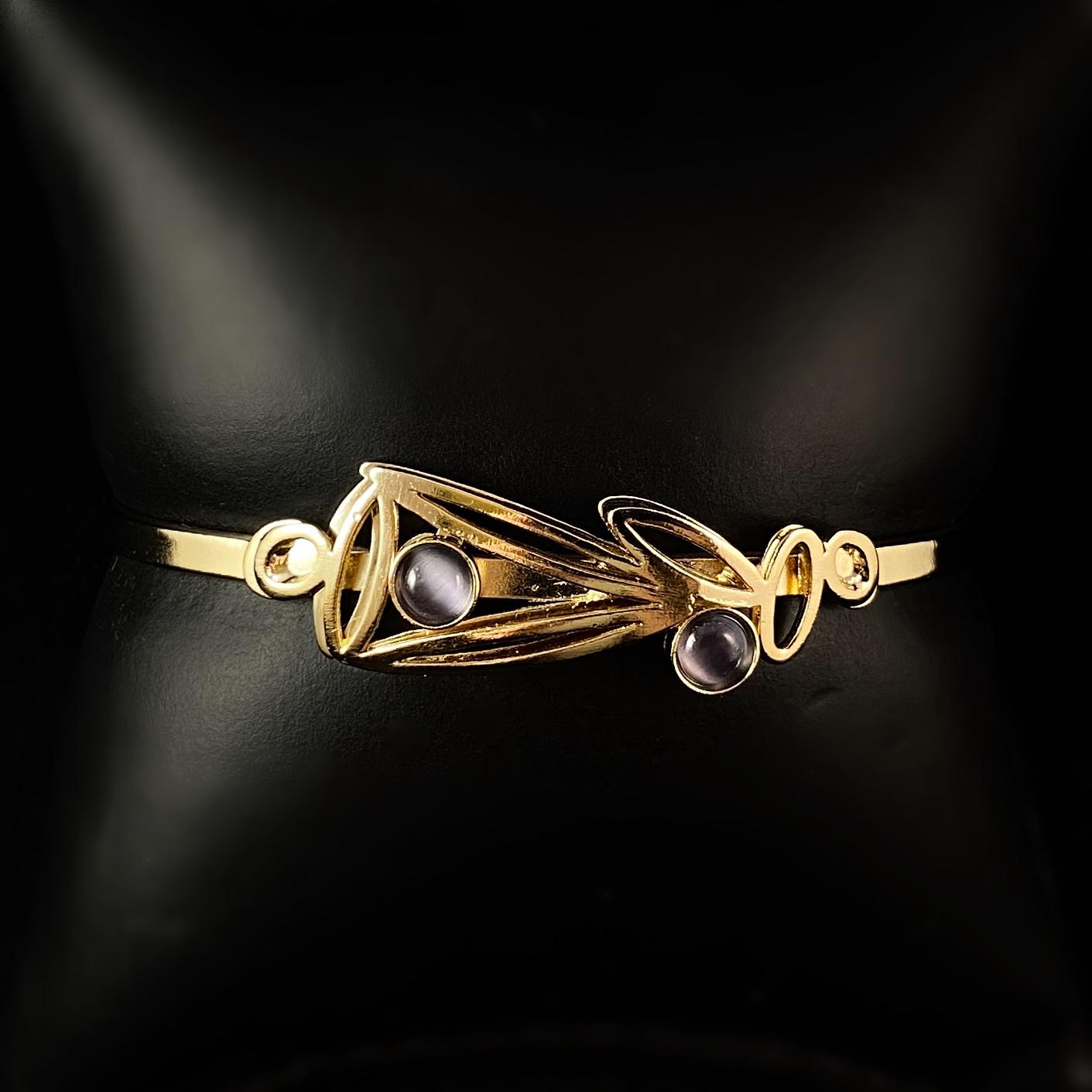 Lightweight Handmade Geometric Aluminum Bracelet, Gold and Purple Bloom