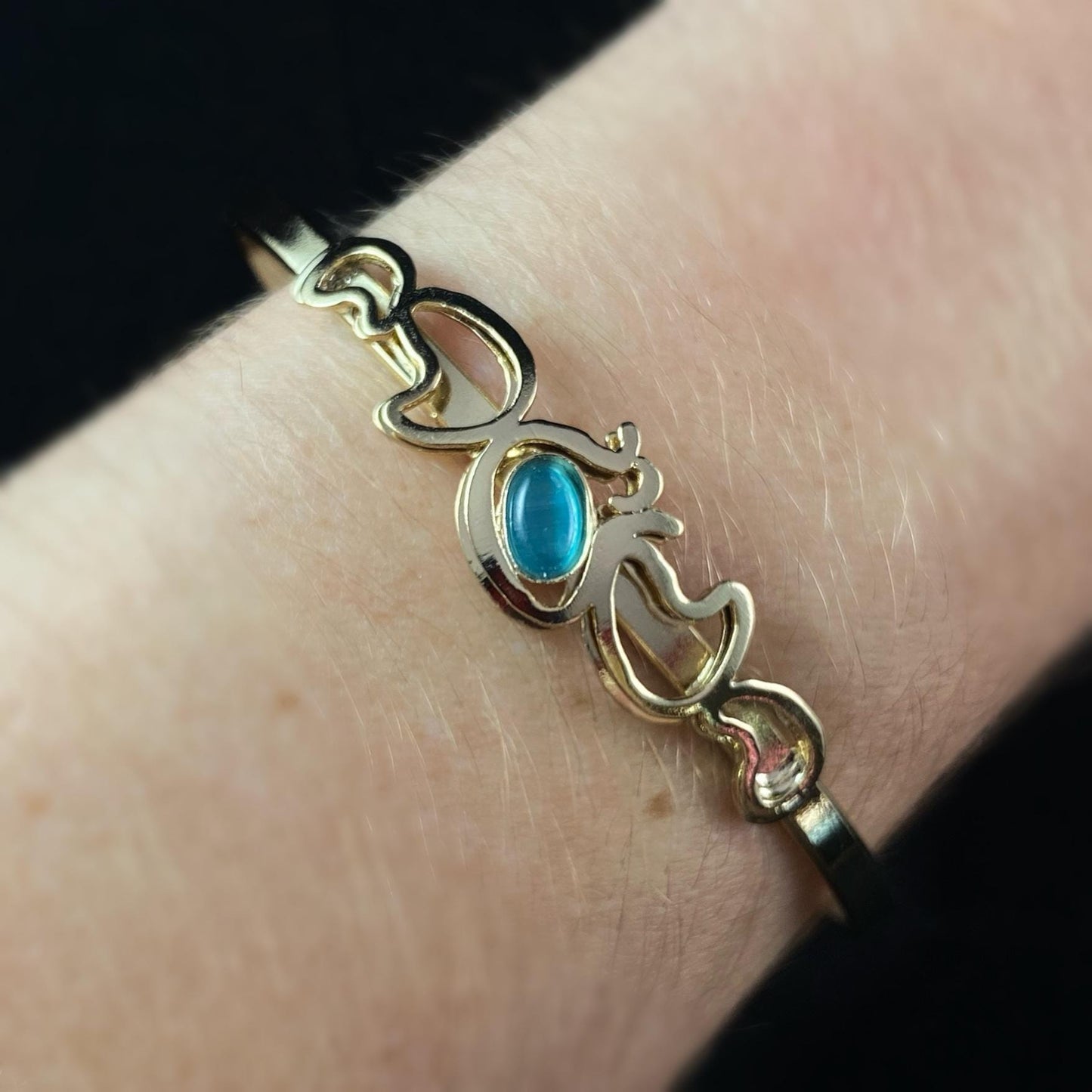 Lightweight Handmade Geometric Aluminum Bracelet, Gold and Blue Confetti