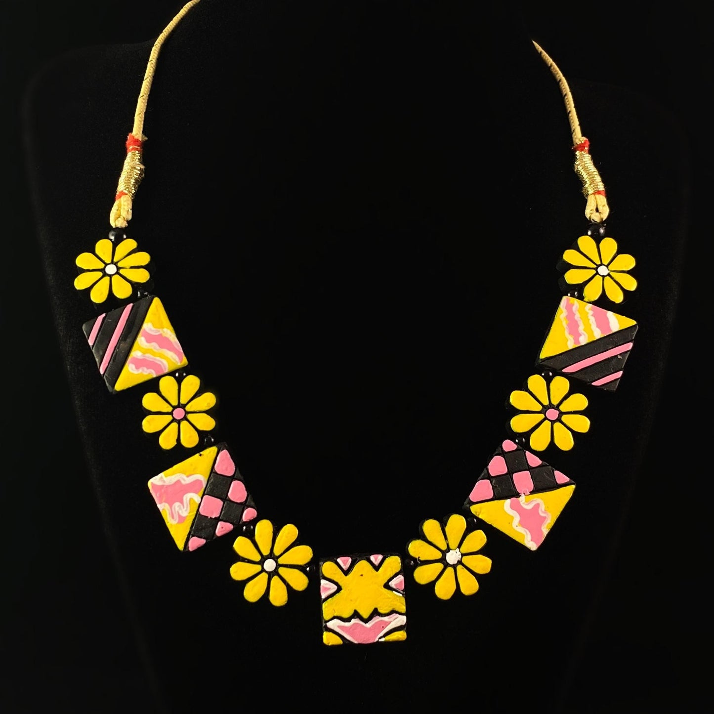 Handmade Vibrant Geometric Floral Clay Necklace