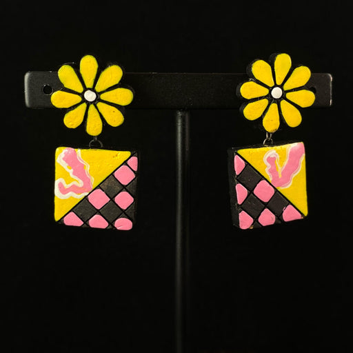 Handmade Vibrant Geometric Floral Clay Earrings