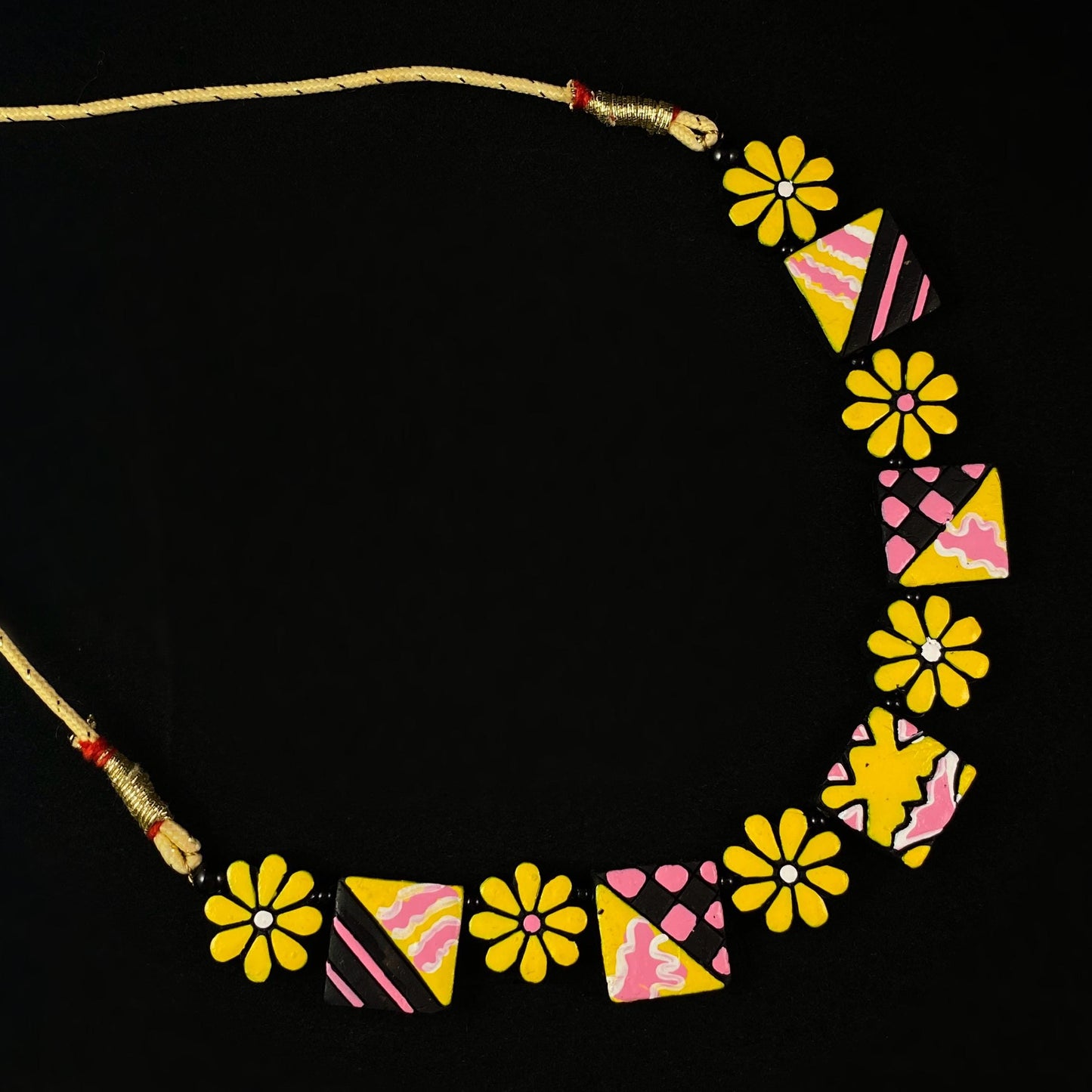 Handmade Vibrant Geometric Floral Clay Necklace