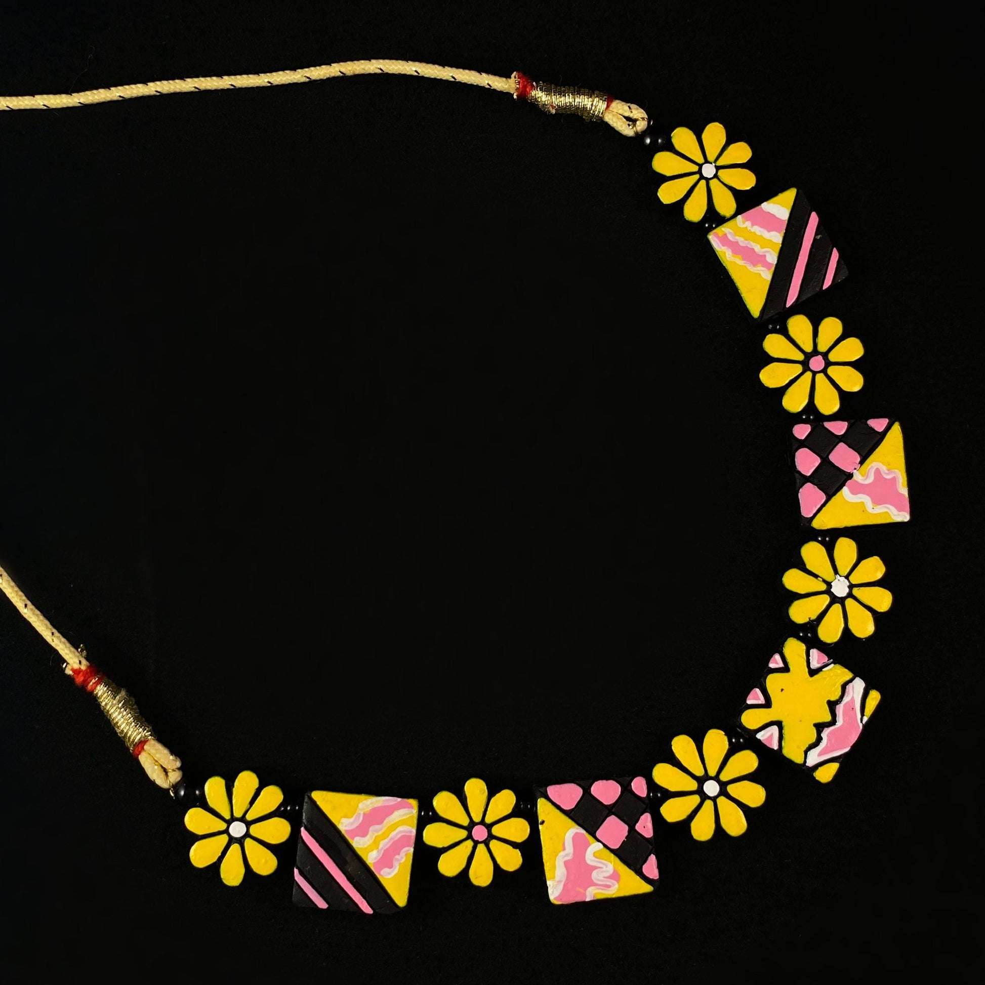 Handmade Vibrant Geometric Floral Clay Necklace