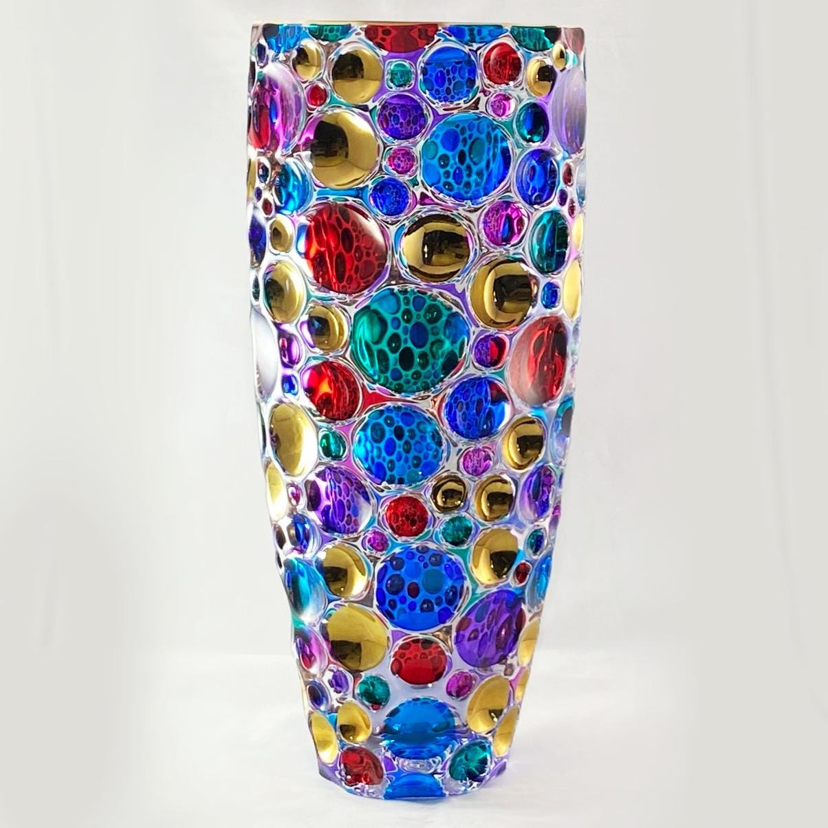 Large Multicolor and Gold Kaleidoscope Venetian Glass Vase - Handmade in Italy, Colorful Murano Glass Vase