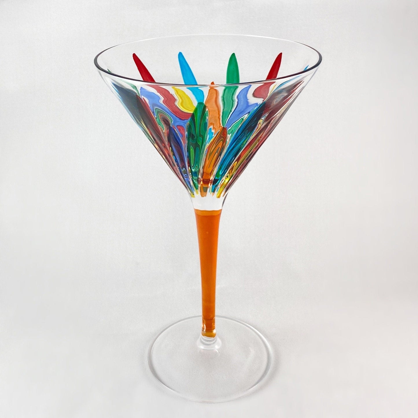 Orange Stem Venetian Martini Glass - Handmade in Italy, Colorful Murano Glass