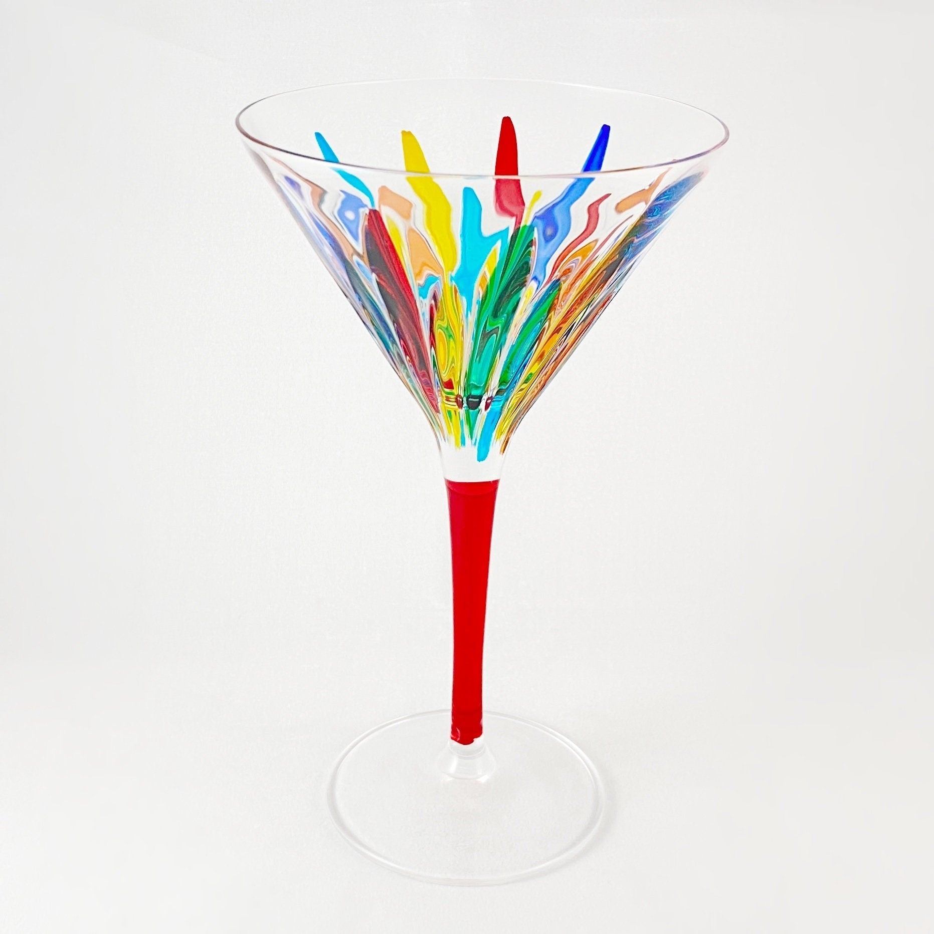 Incantos Red Stem Venetian Martini Glass - Handmade in Italy, Colorful Murano Glass