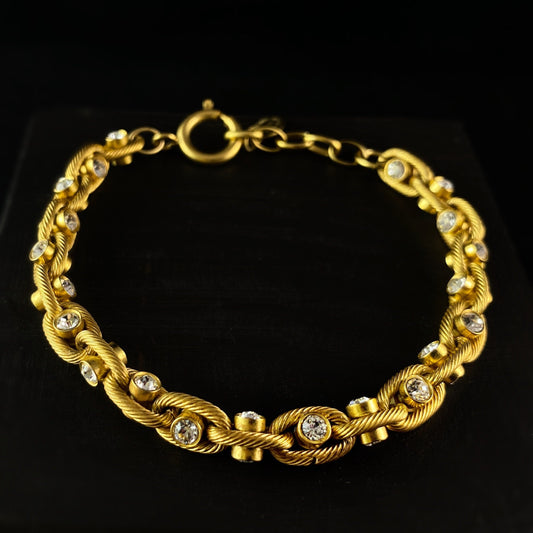 Intricate Gold Braided Chain Bracelet with Swarovski Crystal Detailing - La Vie Parisienne by Catherine Popesco