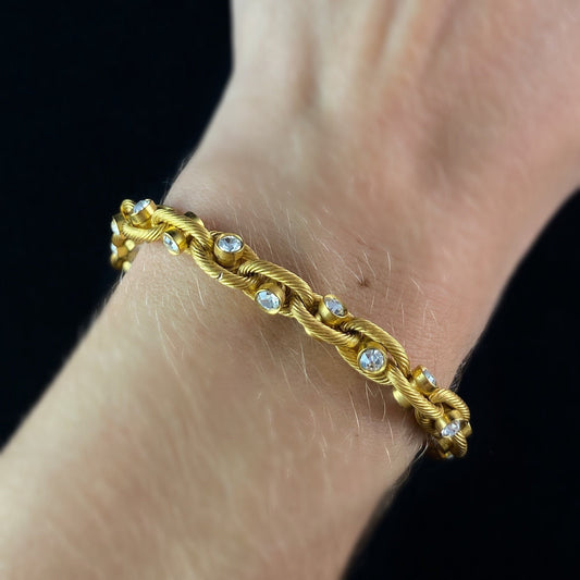 Intricate Gold Braided Chain Bracelet with Swarovski Crystal Detailing - La Vie Parisienne by Catherine Popesco