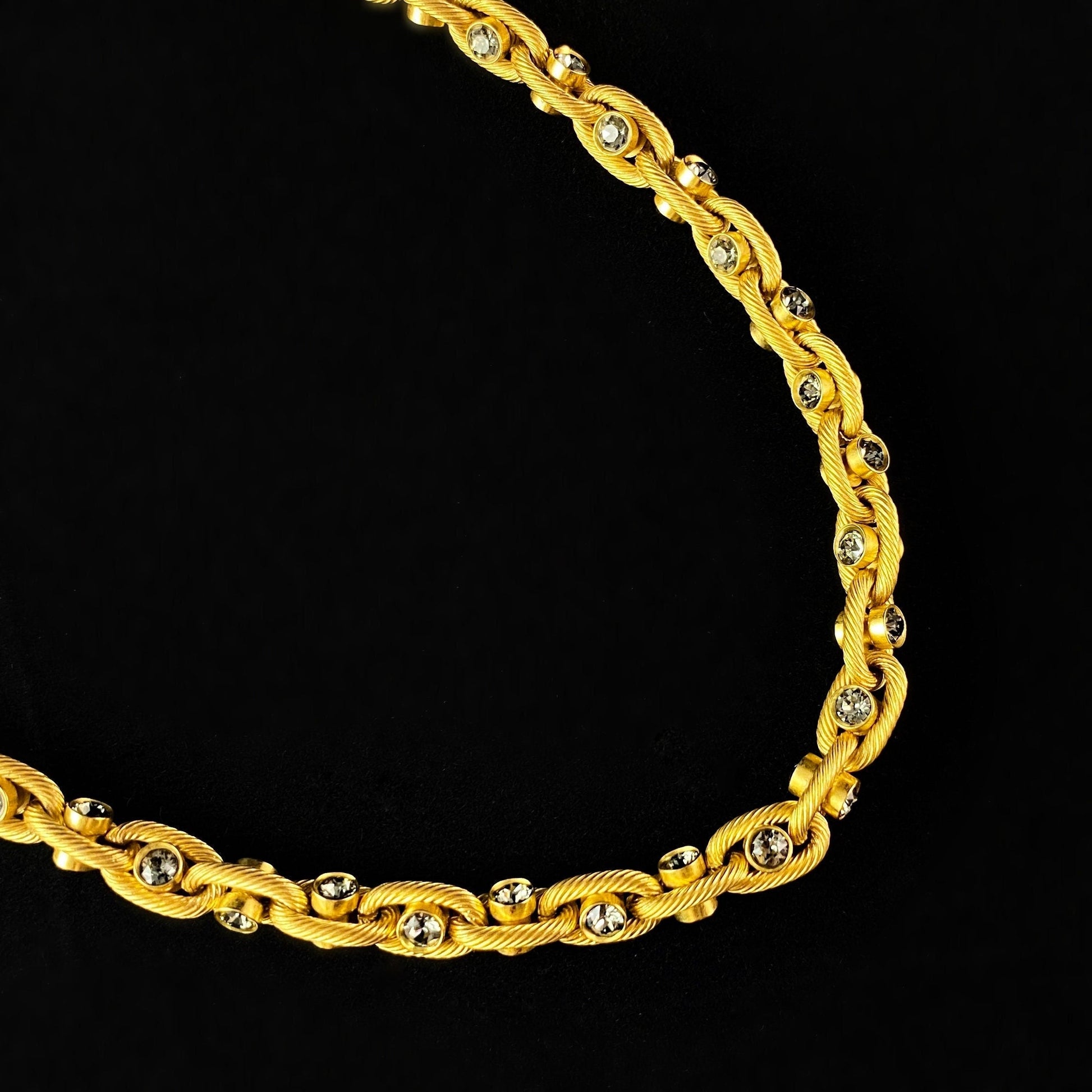 Intricate Gold Chain Necklace with Small Swarovski Crystal Detailing - La Vie Parisienne by Catherine Popesco