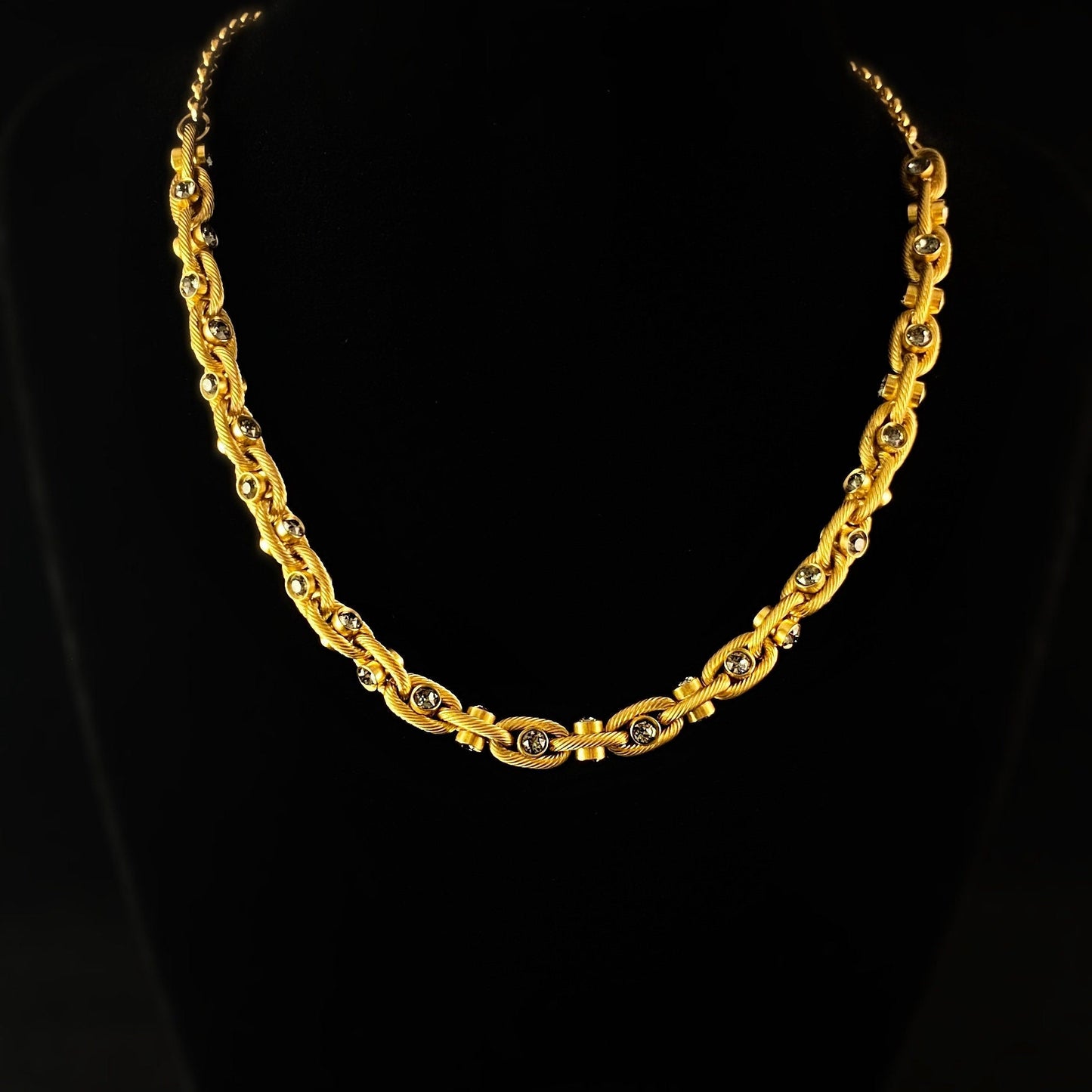 Intricate Gold Chain Necklace with Small Swarovski Crystal Detailing - La Vie Parisienne by Catherine Popesco