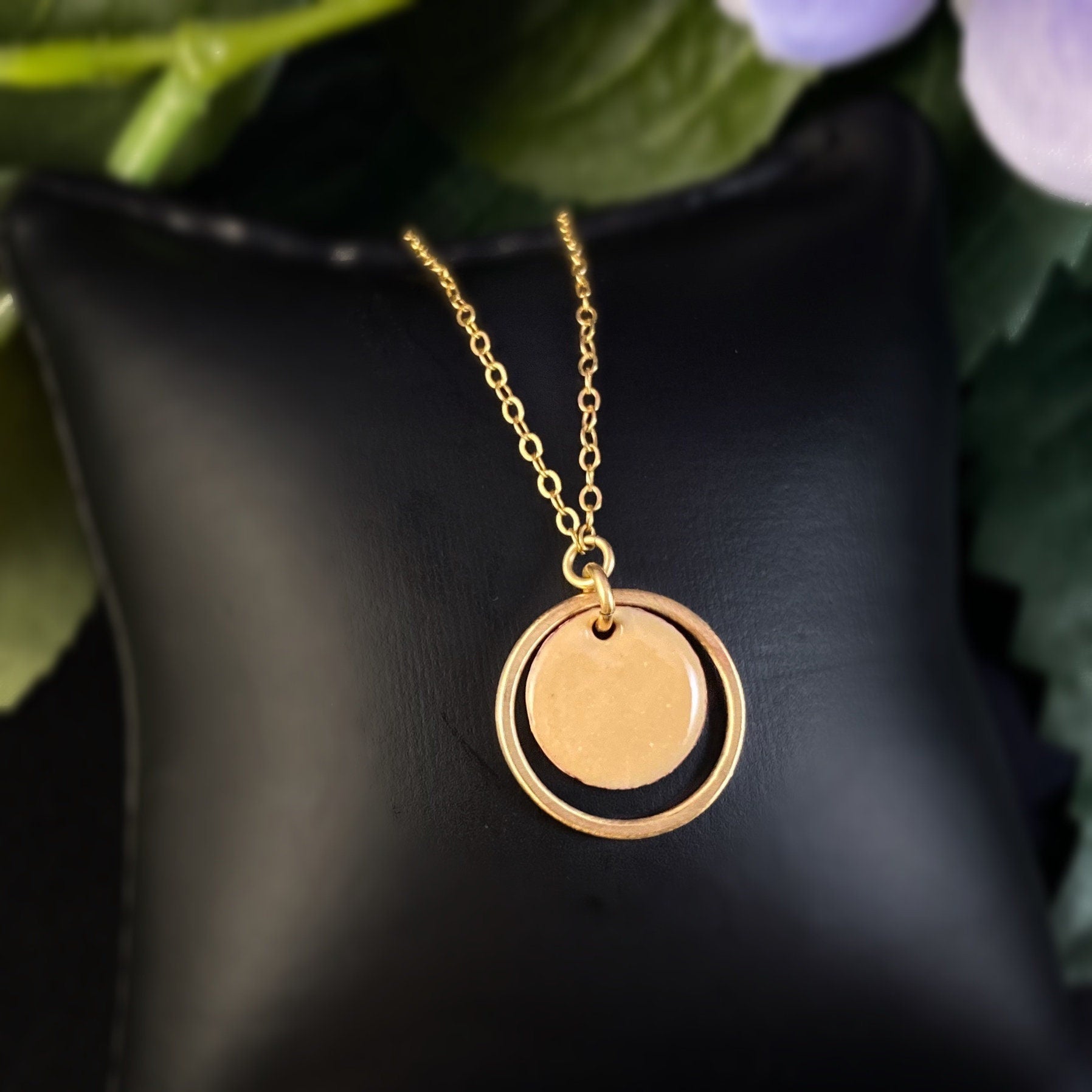 J and I Handmade Round Gold and Peach Pendant Necklace