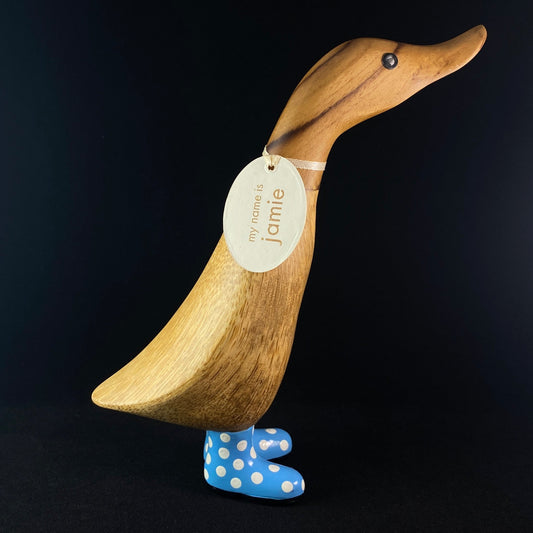 Jamie - Hand-carved and Hand-painted Bamboo Duck with Polka