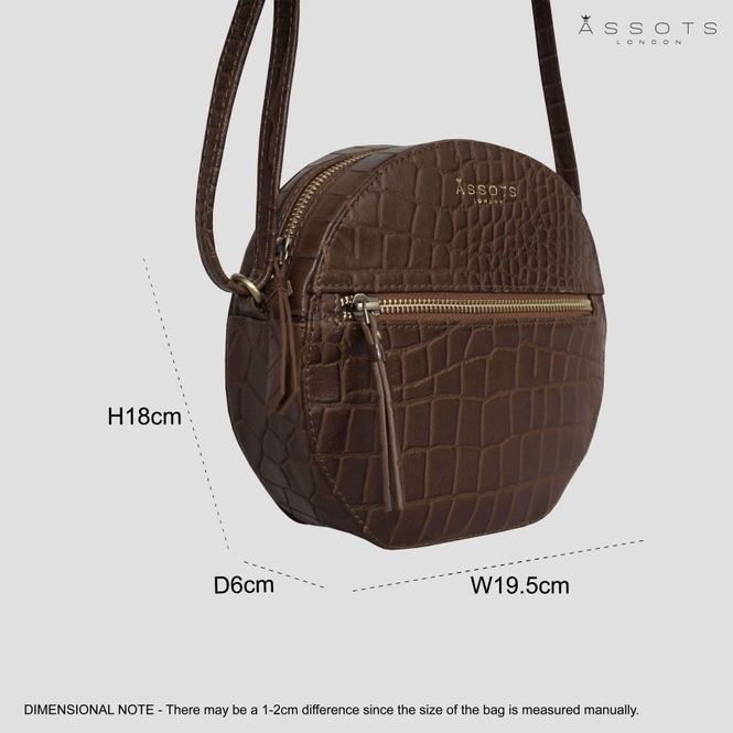 Jane Dark Tan Croc Leather Round Designer Crossbody Bag